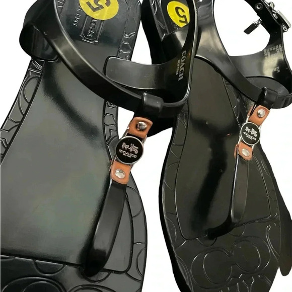 COACH Piccadilly Black Jelly Thong Sandals Size 5 - Picture 2 of 3